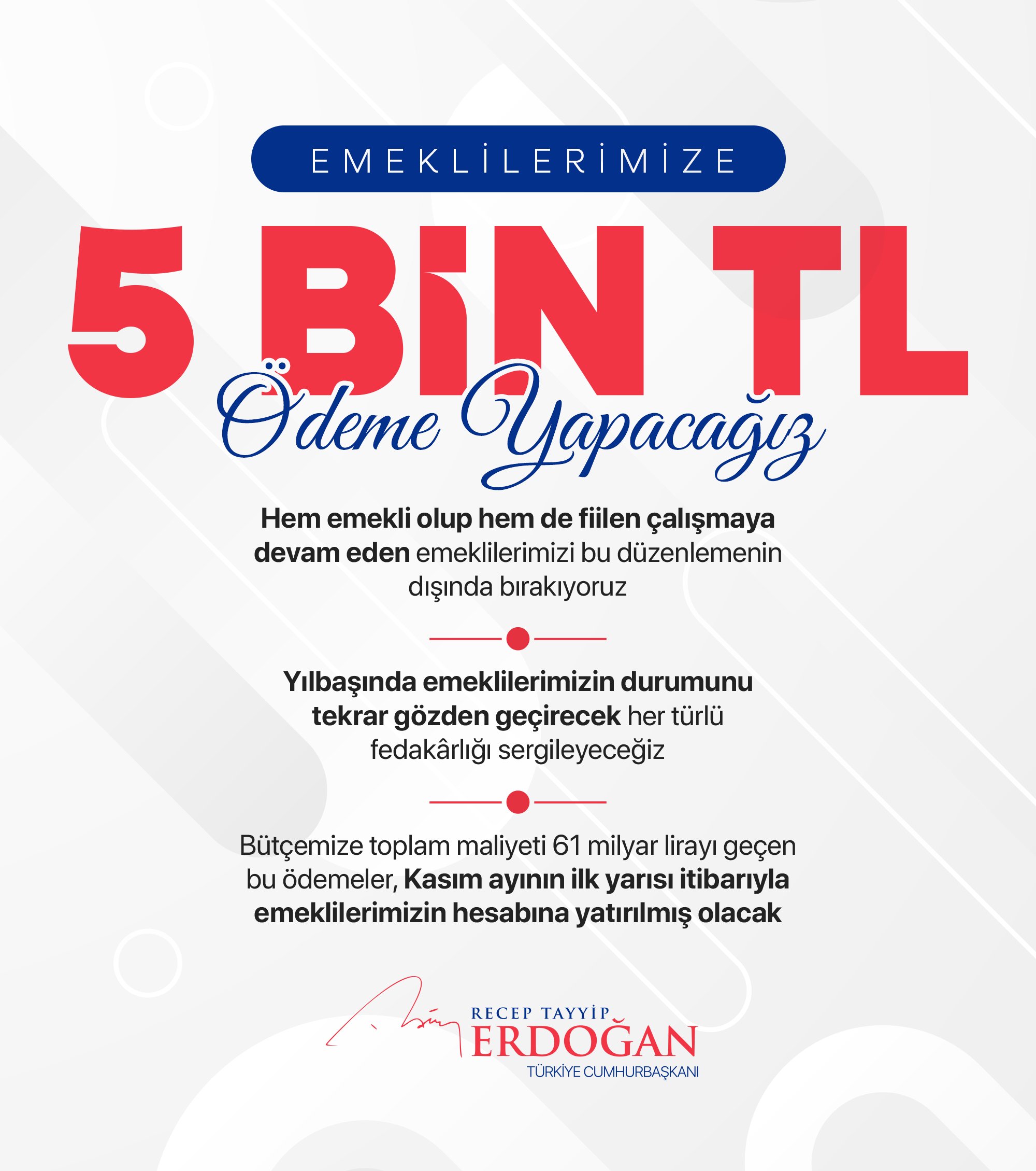 Emekliye 5 bin TL verilecek