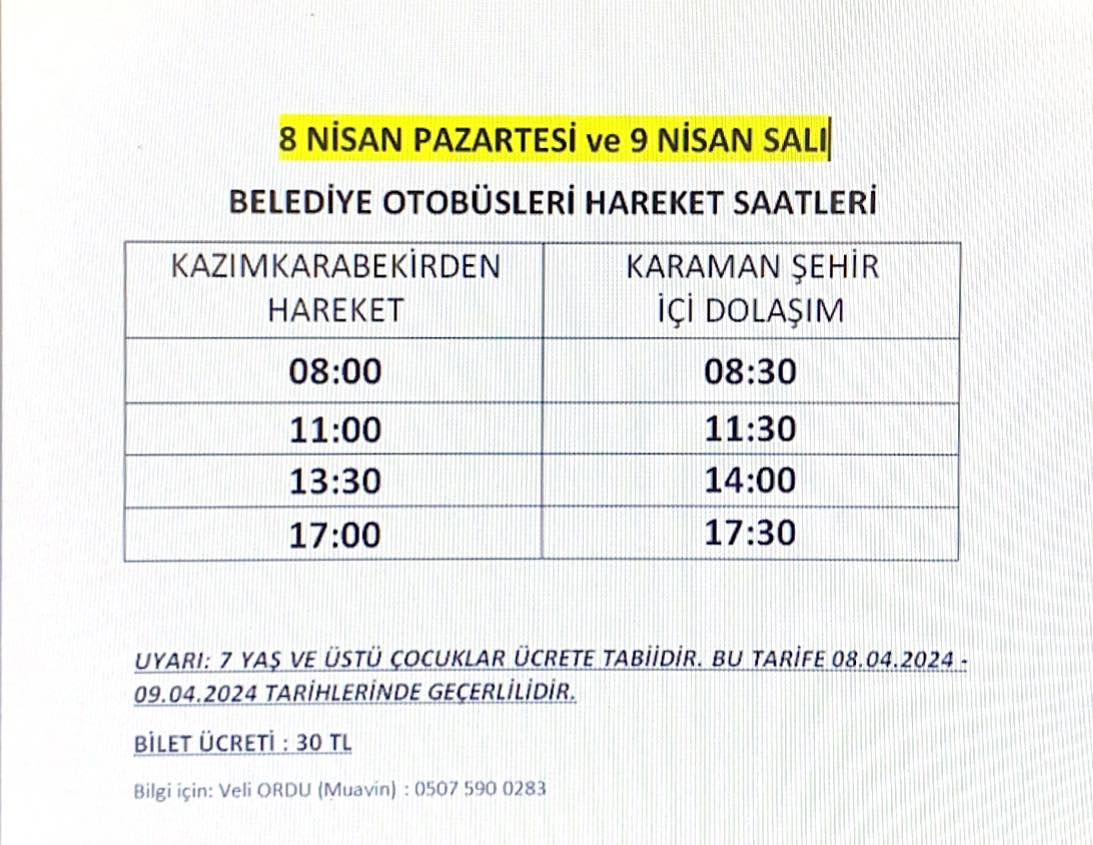 Kasabada bayram tarifesi…