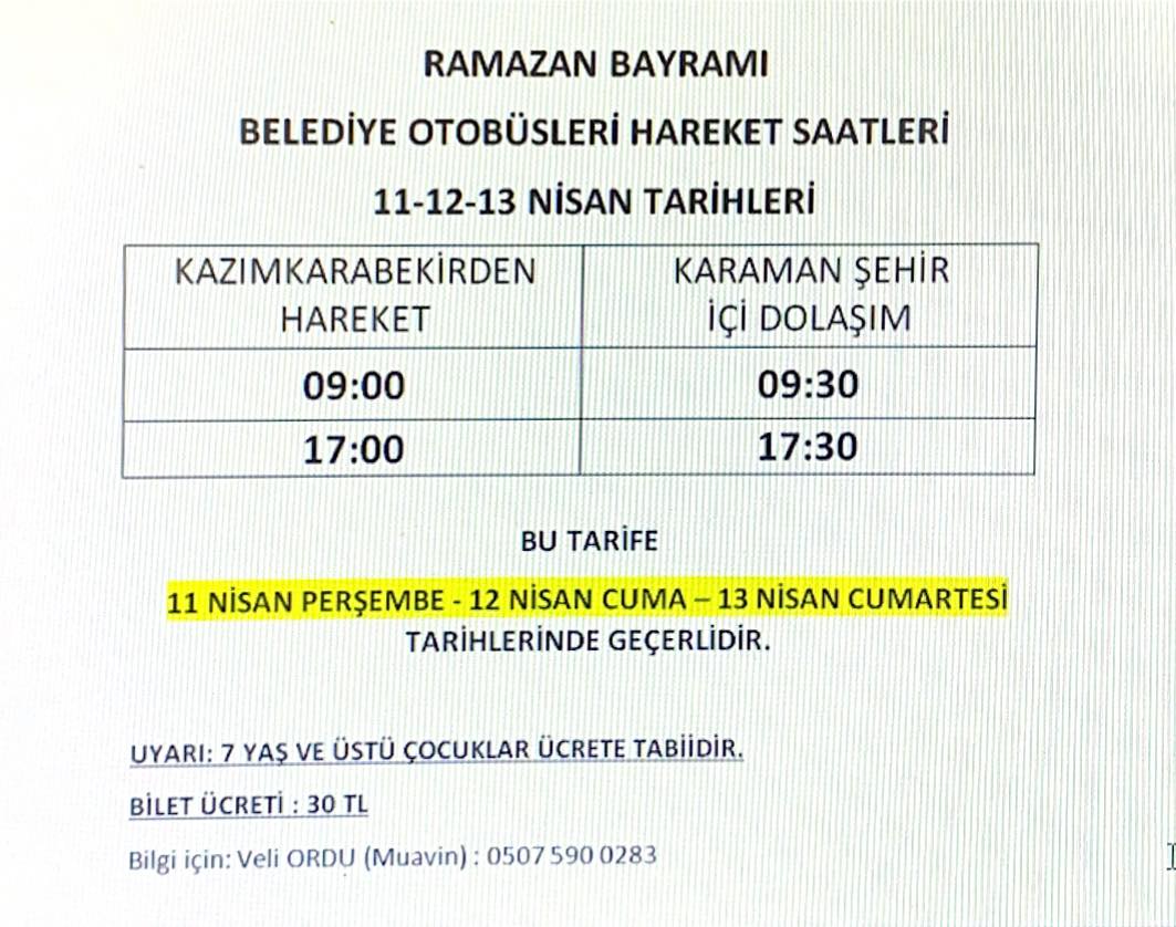 Kasabada bayram tarifesi…