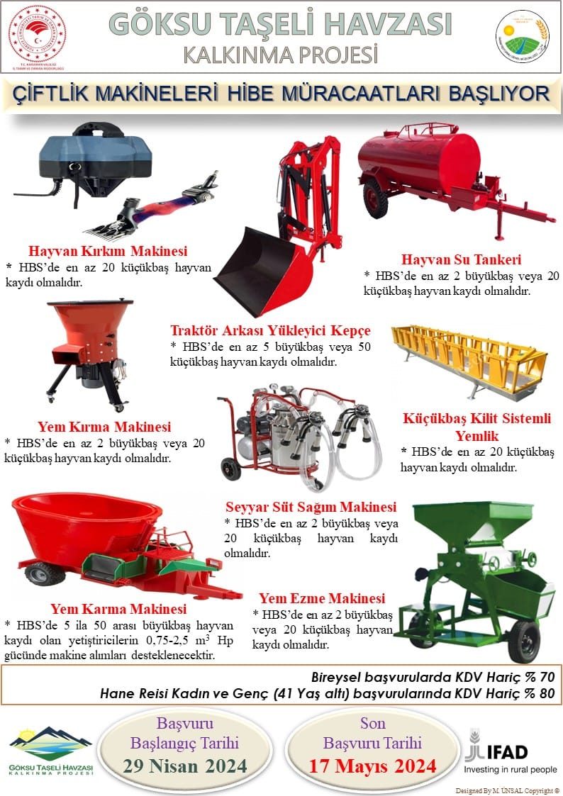 Karaman'da makine ekipman desteği verilecek