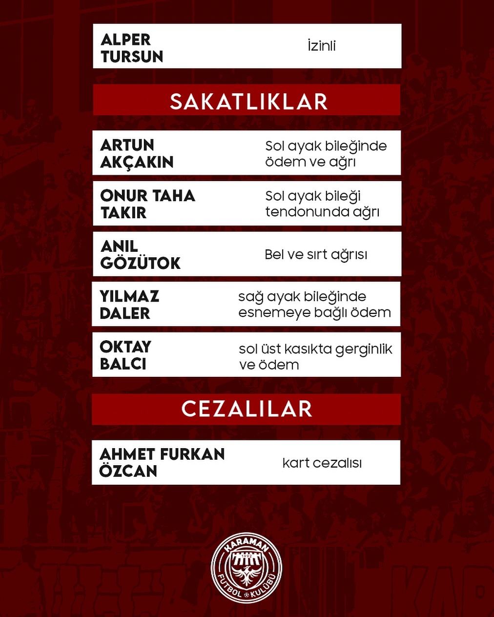 Karaman FK'da Iğdır FK maçı öncesi 7 eksik!