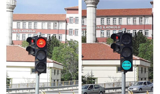 Karaman trafik ışıklarında Filistin'e destek