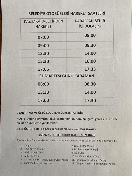 Karaman'ın o ilçesinde otobüs saatleri değişti