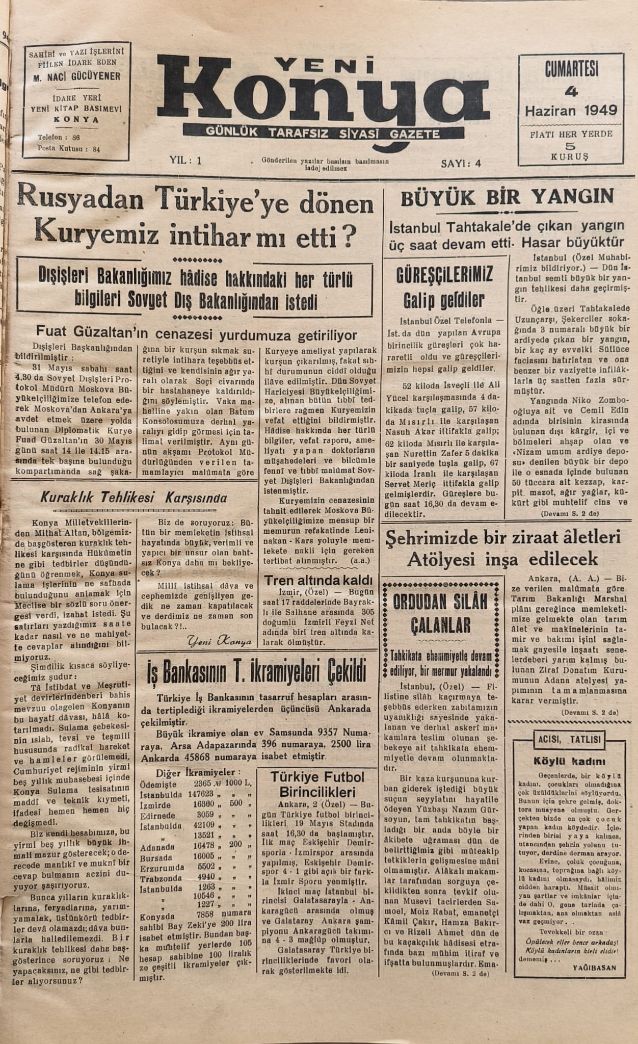 4 Haziran 1949 Yeni Konya -Geçmiş zaman olur ki