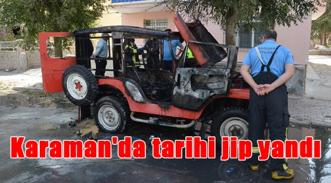 Karaman'da park halindeki jip yandı