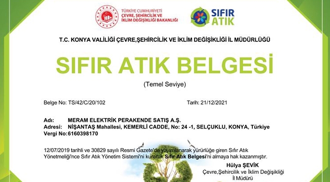 MEPAŞ' a Sıfır Atık belgesi
