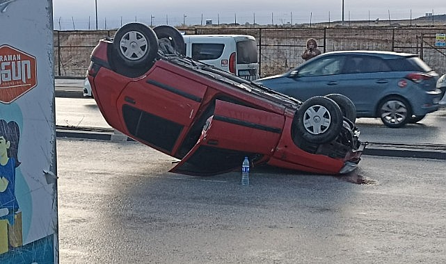 Karaman&#039;da otomobil takla attı