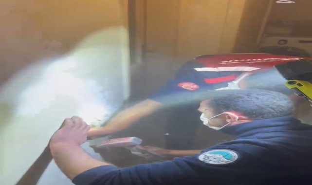 Kayseri'de bacaya sıkışan kedi itfaiye tarafından kurtarıldı