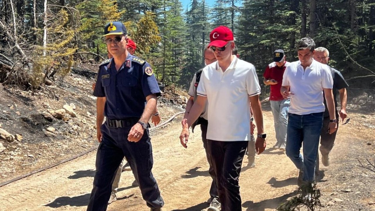 Karaman Valisi Çiçekli, iki ilçede söndürülen orman yangınlarının ardından incelemelerde bulundu