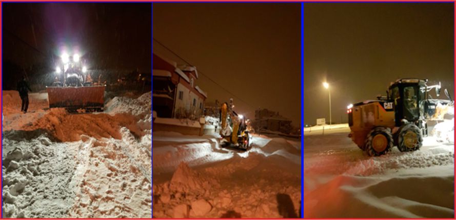 YOĞUN KAR YAĞIŞI KARŞISINDA BELEDİYE GECE GÜNDÜZ ÇALIŞIYOR