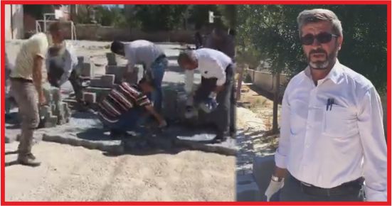 BAŞKAN OKULUN PARKE TAŞLARINI DÖŞEDİ
