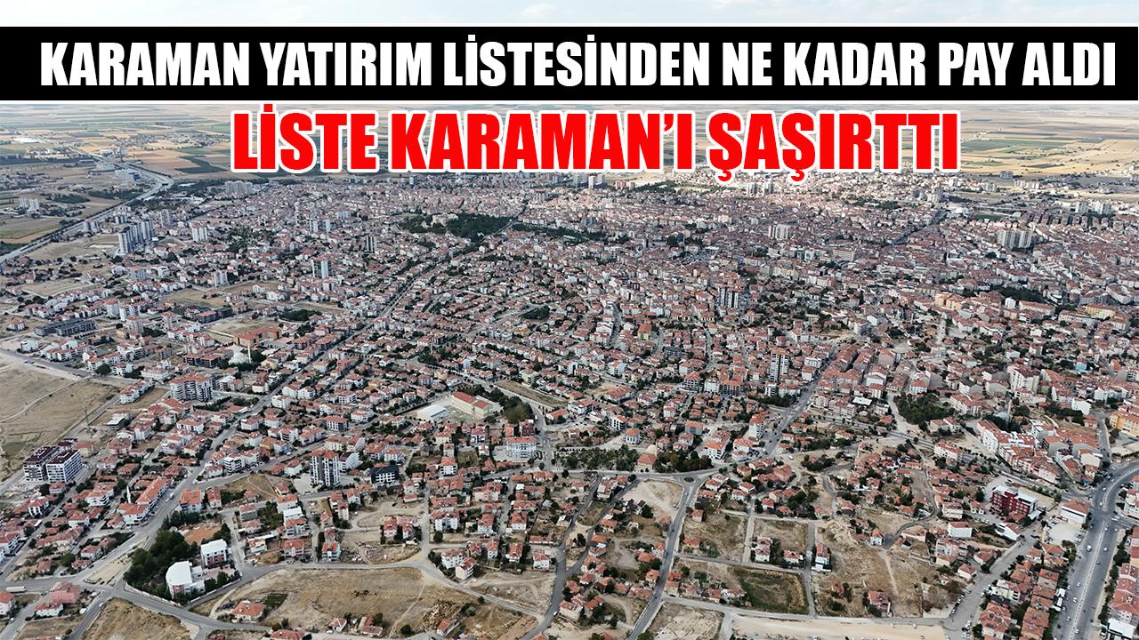 Karaman yatırım pastasından ne kadar pay aldı