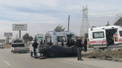 Konya'da ters dönen otomobilin sürücüsü yaralandı